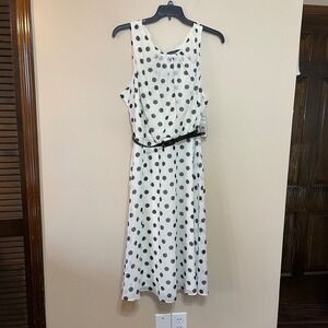 NWT Jessica Howard Women 24W Polka Dot Sleeveless Belted Midi Dress White Black